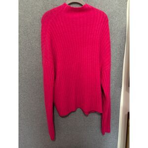 Double Zero 1XL Pink Ribbed Sweater Softgirl Knit Trendy Feminine Mock Neck